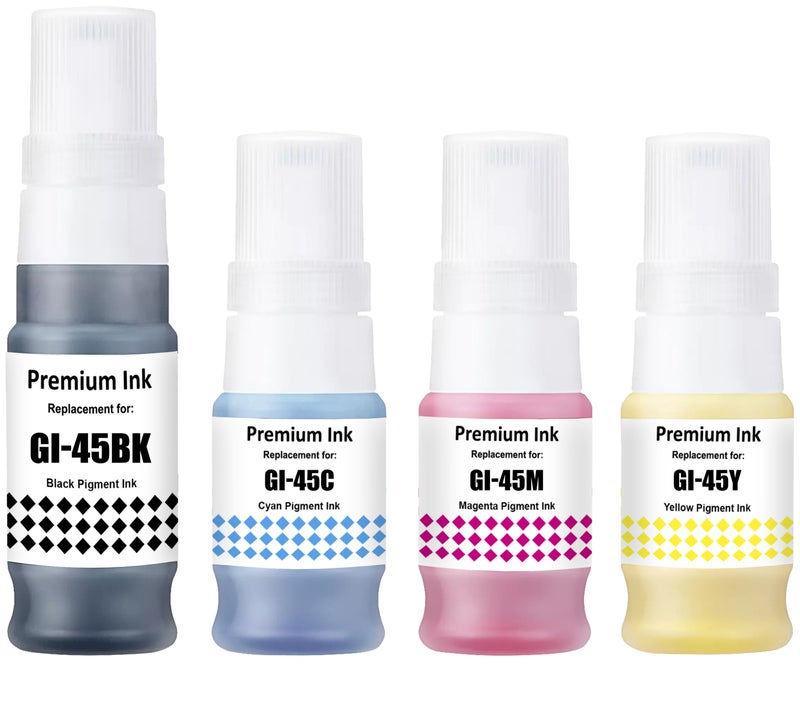 GI45 GI45BK GI45C GI45M GI45Y Pigment Ink GI-45 Compatible Refill for Canon MAXIFY GX1040 GX2040 GX1020 GX2020 GX1030 GX2030.Four Colors Pigment ink.